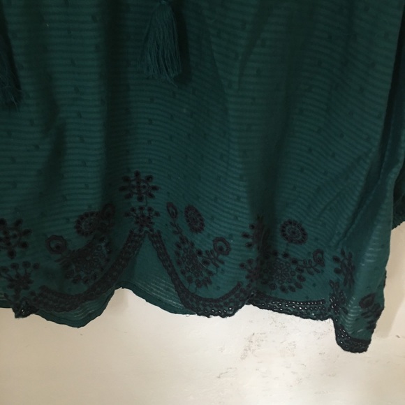 NWT Zara Green and Black Embroidered Long Sleeve Tie Neck Top - Picture 4 of 4